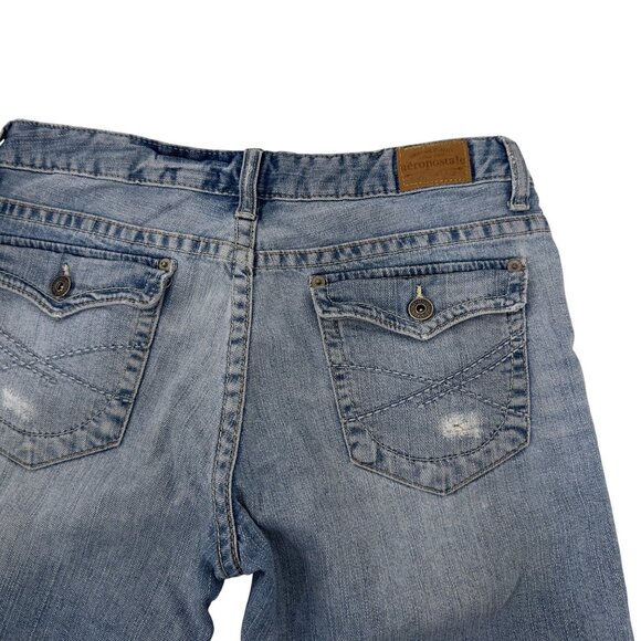 Aeropostale Womens Distressed Bermuda Denim Shorts 7/8 Low rise Blue Cotton - Picture 9 of 10